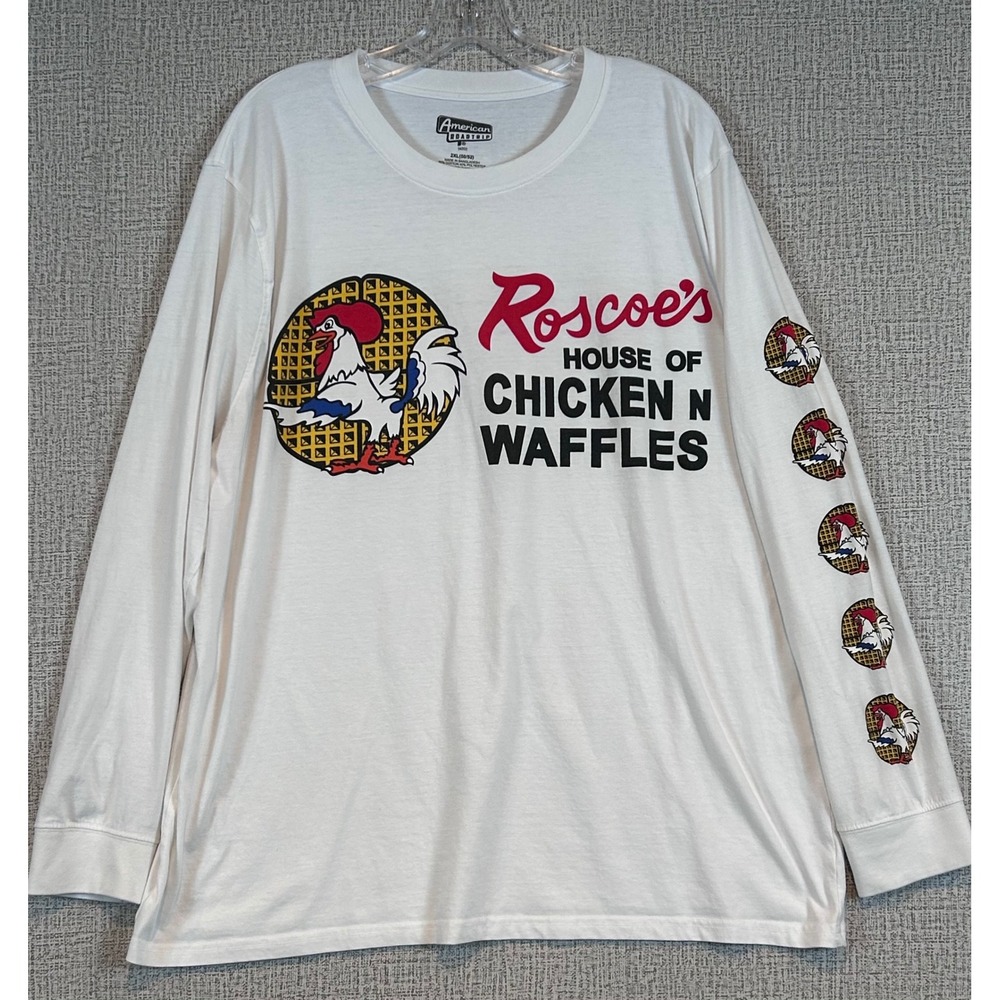 American Roadtrip Roscoes Chicken N Waffles White Long Sleeve Shirt Mens 2XL